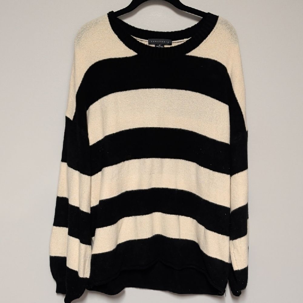 Striped Black and Cream Crewneck Sweater